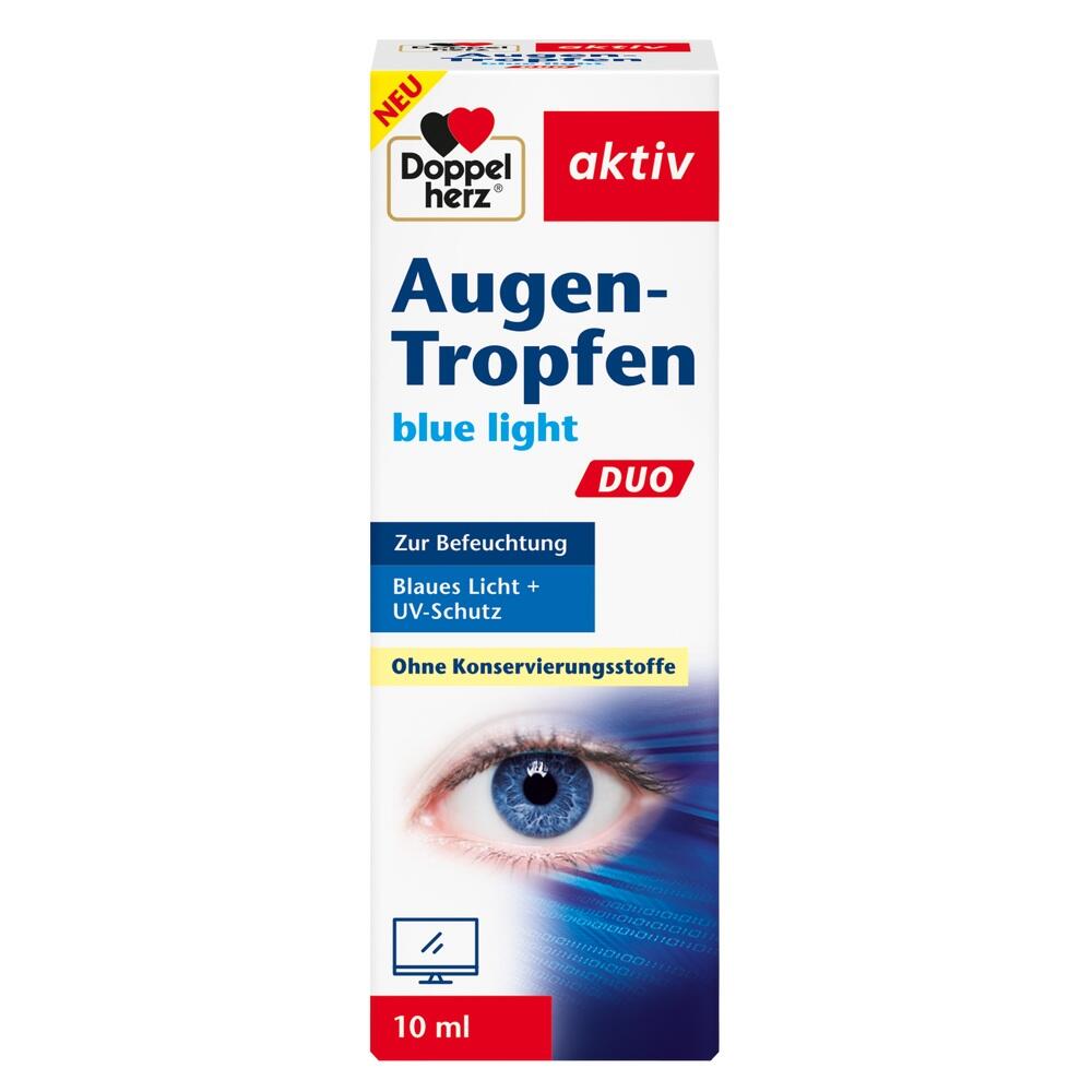 Verpackung f&uuml;r Augentropfen gegen blaues Licht und mit UV-Schutz.