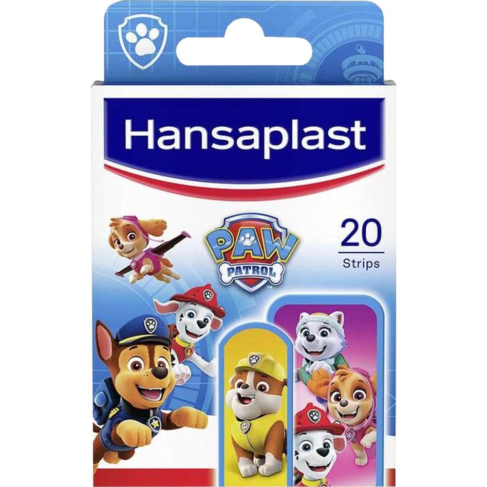 Verpackung von Hansaplast mit Paw Patrol-Motiv und 20 Pflastern.