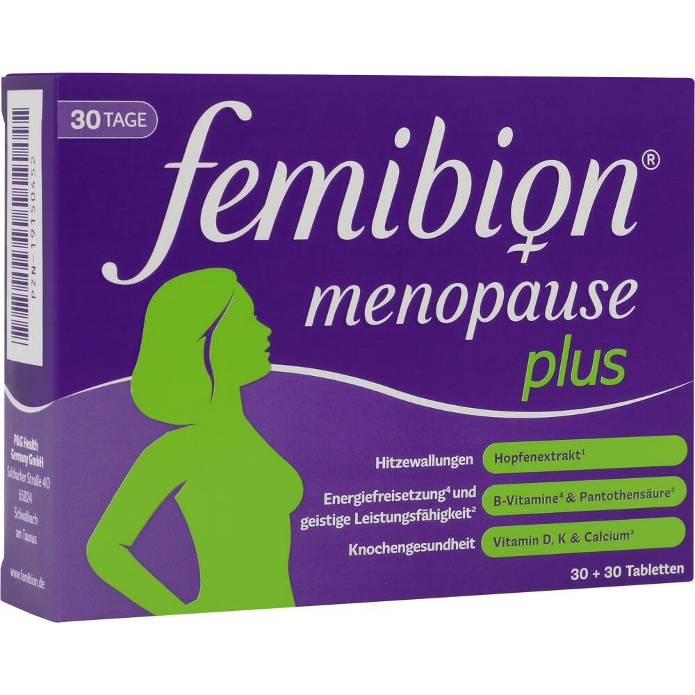 Lila Verpackung eines Nahrungsergänzungsmittels für die Menopause mit grünem Frauenumriss.