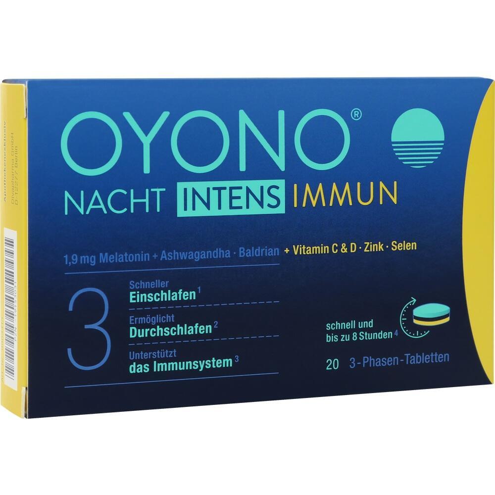 Eine blaue Packung mit Tabletten für besseren Schlaf und Immunsystem-Unterstützung.