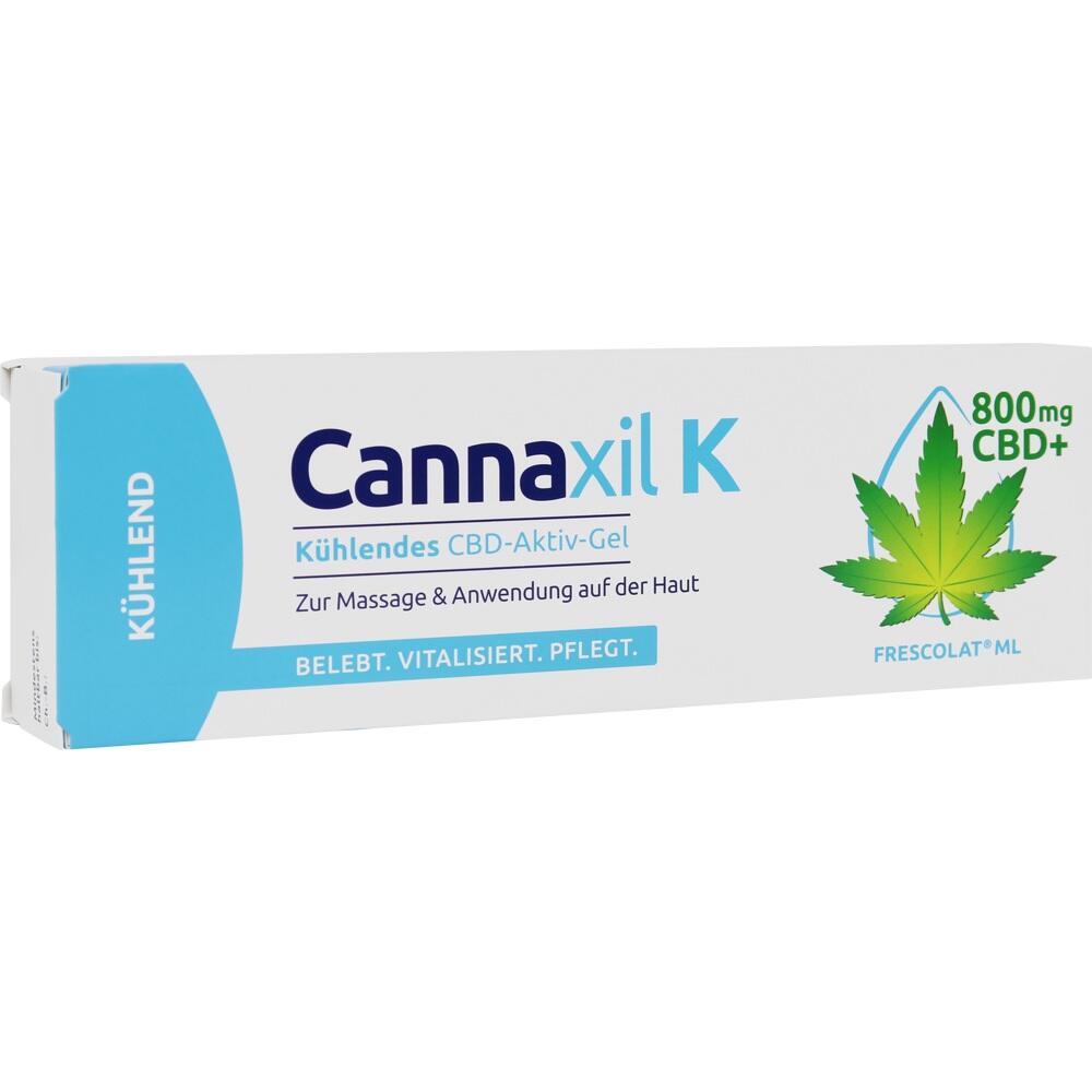 Weiße Schachtel mit CBD-Gel und grünem Hanfblatt drauf.