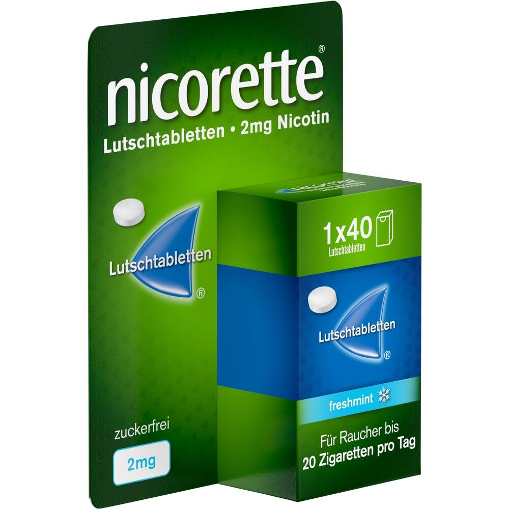 Grüne Verpackung von Nicorette-Lutschtabletten mit 2 mg Nikotin.