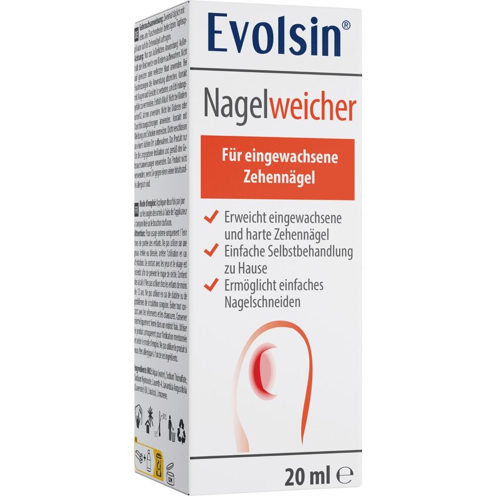 Verpackung von Nagelweicher f&uuml;r eingewachsene Zehenn&auml;gel mit 20 ml Inhalt.