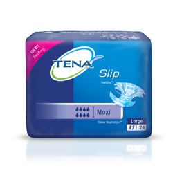 Eine Packung TENA Slip Windeln in Größe Large mit 24 Stück.