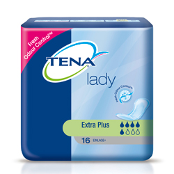 Eine Packung Damenbinden der Marke Tena Lady Extra Plus.